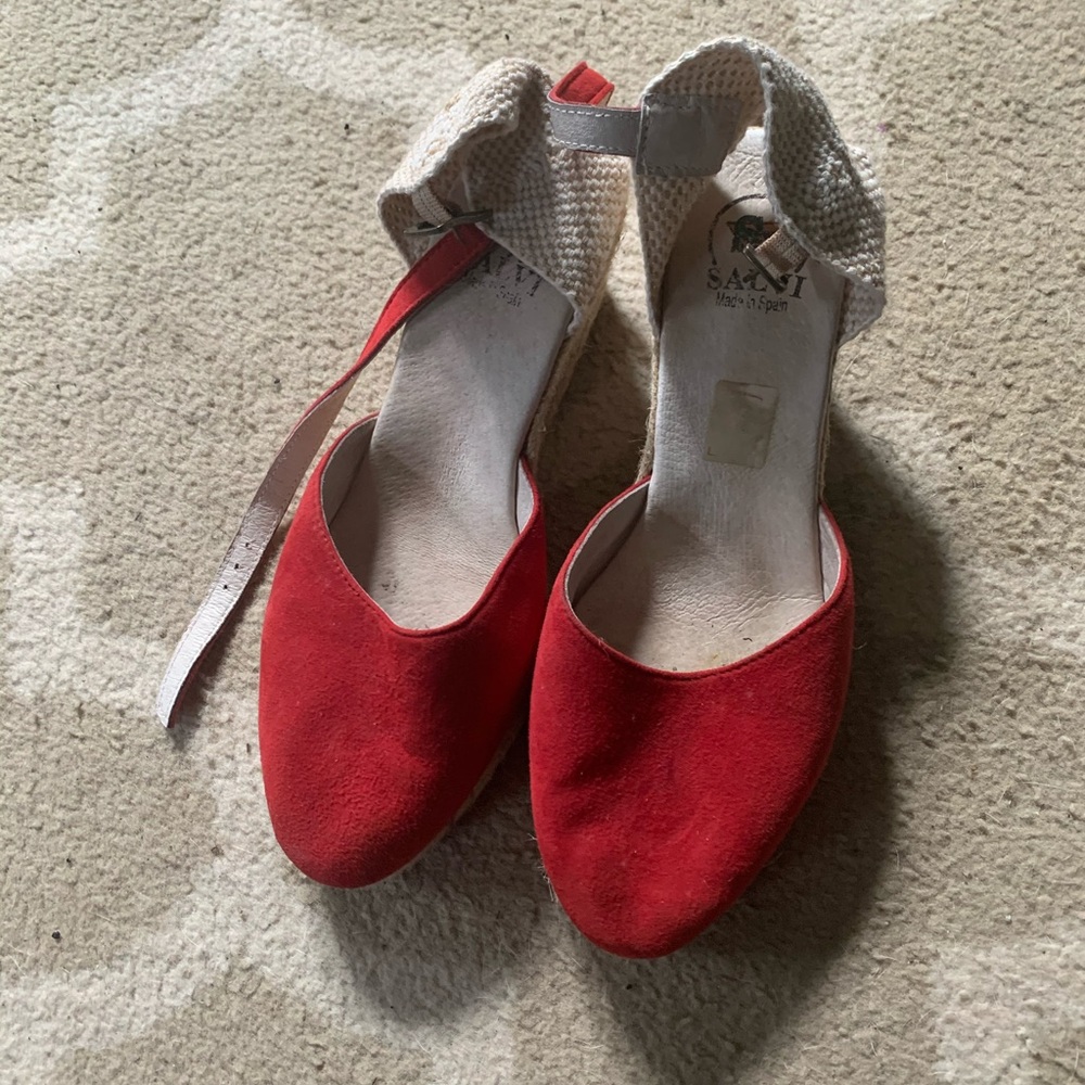 Red wedges with ankle strap size 39